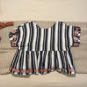 Anthropologie Maeve open back striped linen top